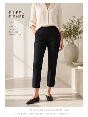 Black Textured Ankle Pants Minimalist Capsule Stretch Workwear